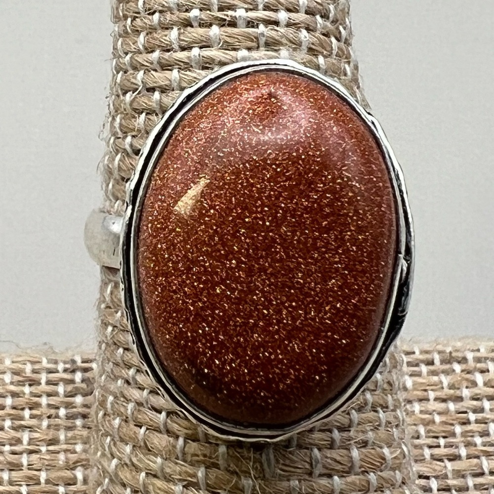 New Sandstone Goldstone Sterling Silver Overlay Ring Size 7